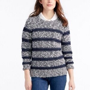 LL Bean Blue Striped‎ Cotton Ragg Crew Neck Pullover Sweater XL PETITE